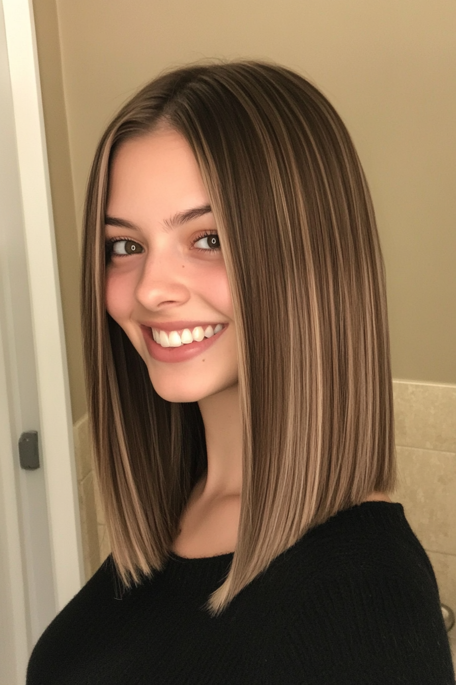 17. Straight Lob with Icy Brown Undertones (Medium Length Hairstyles For Thin Hair) - Medium Length Hairstyles For Thin Hair
