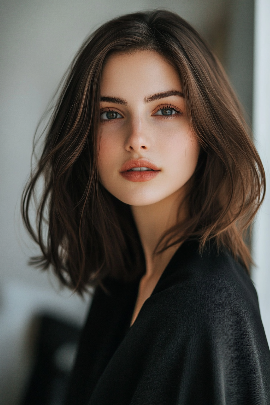 19. Sleek Cut with Deep Mahogany (Medium Length Hairstyles For Thin Hair) - Medium Length Hairstyles For Thin Hair