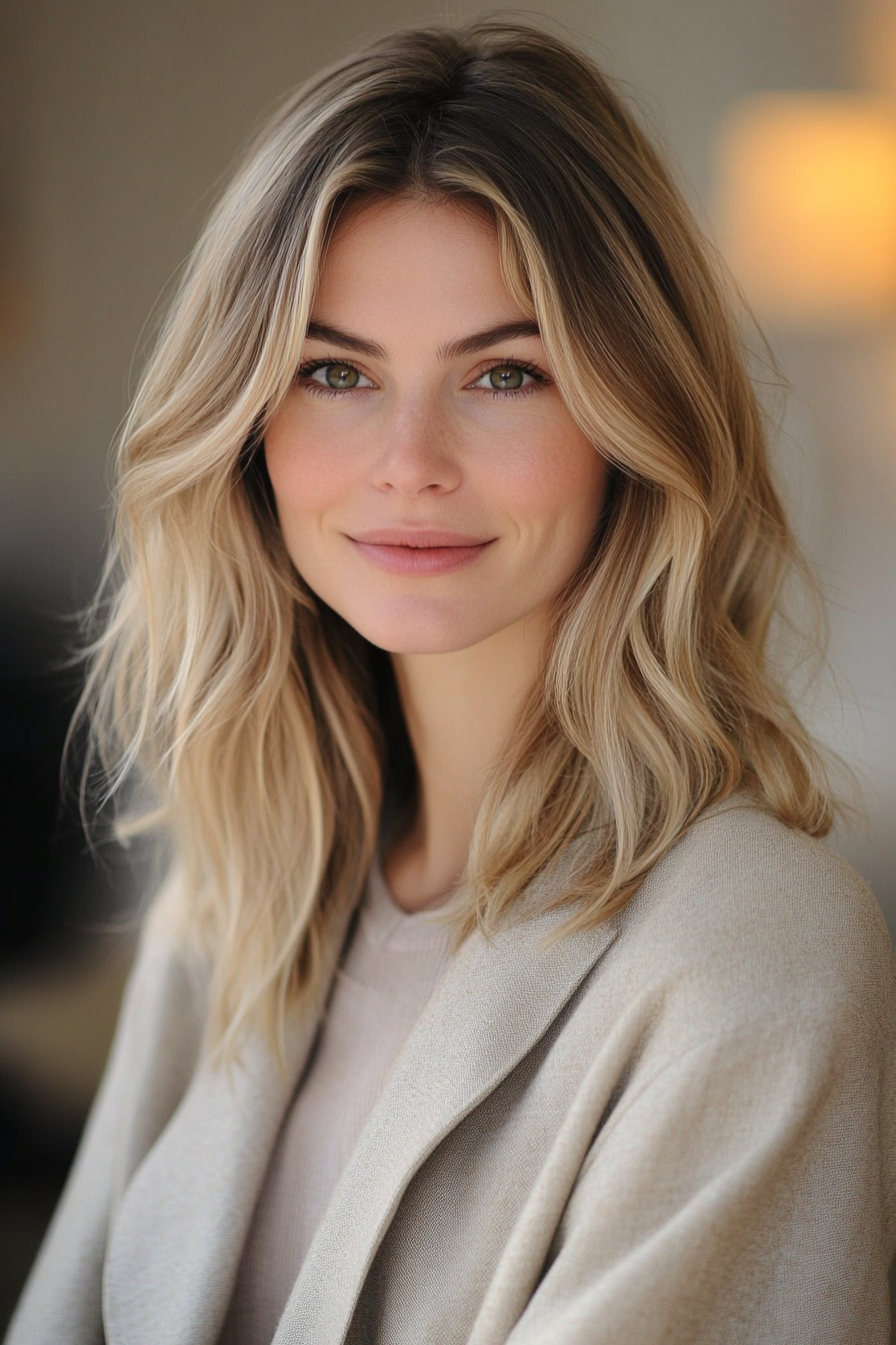 20. Subtle Waves with Neutral Dark Blonde (Medium Length Hairstyles For Thin Hair) - Medium Length Hairstyles For Thin Hair