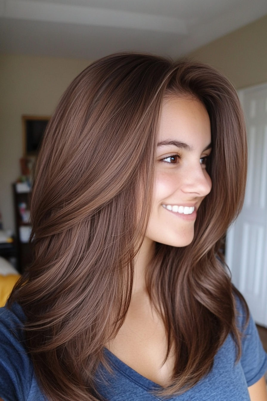 22. Face-Framing Layers with Medium Brunette (Medium Length Hairstyles For Thin Hair) - Medium Length Hairstyles For Thin Hair
