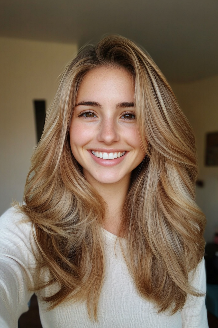 24. Soft Layers with Light Golden Brown (Medium Length Hairstyles For Thin Hair) - Medium Length Hairstyles For Thin Hair