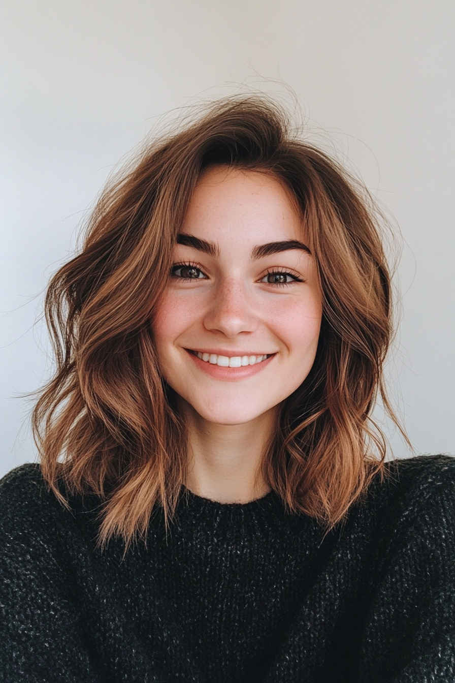 27. Voluminous Midi with Earthy Brunette (Medium Length Hairstyles For Thin Hair) - Medium Length Hairstyles For Thin Hair