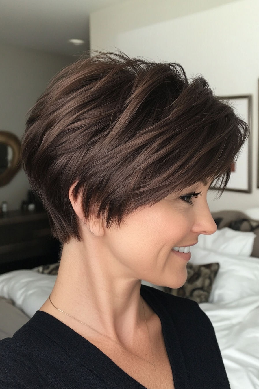 9. Layered Espresso Brown Pixie (Short Pixie Haircuts For Women) - Short Pixie Haircuts For Women