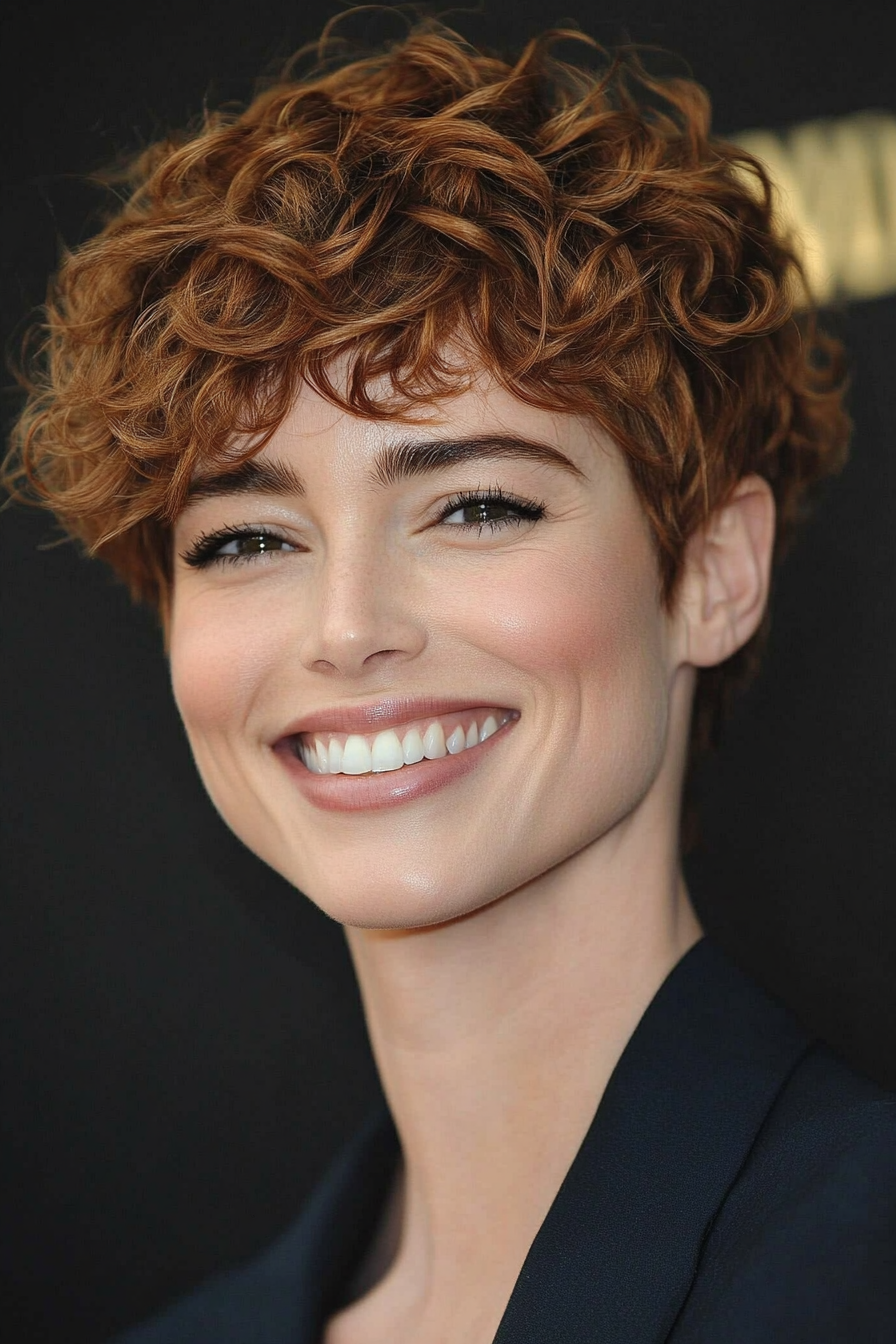 10. Curly Warm Brown Pixie (Short Pixie Haircuts For Women) - Short Pixie Haircuts For Women
