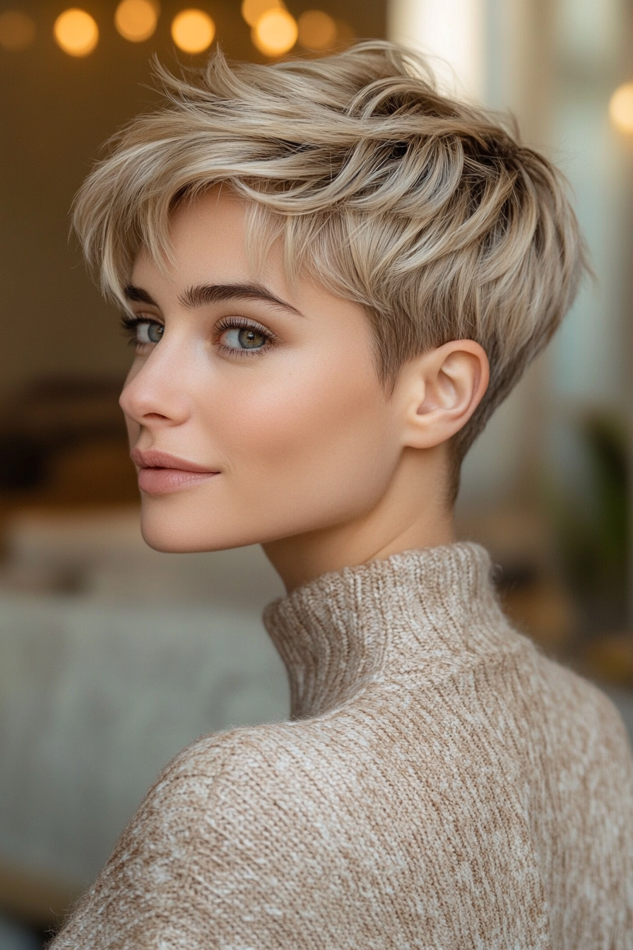 11. Wavy Ash Blonde Pixie (Short Pixie Haircuts For Women) - Short Pixie Haircuts For Women
