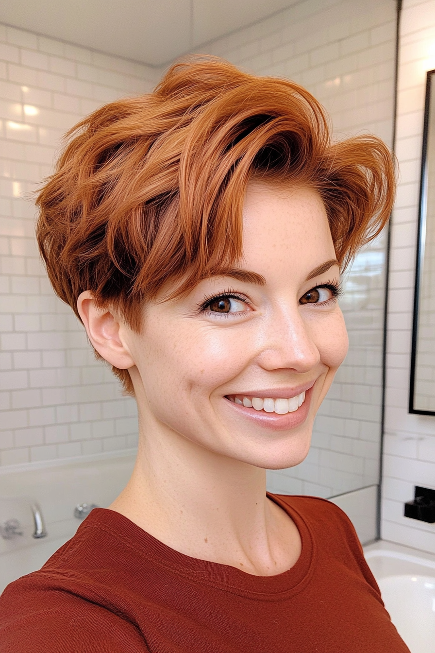 14. Voluminous Light Auburn Pixie (Short Pixie Haircuts For Women) - Short Pixie Haircuts For Women