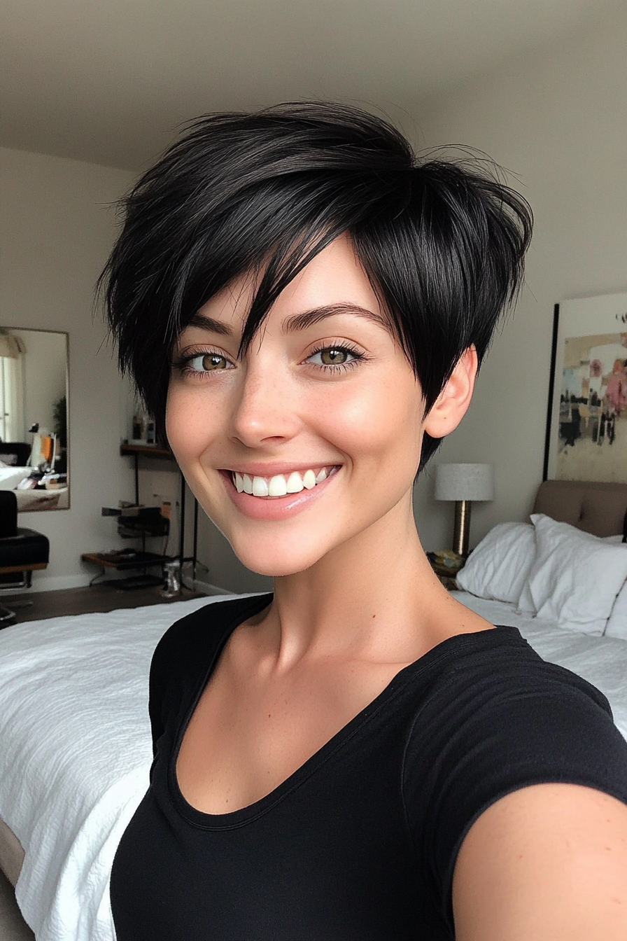 20. Asymmetrical Soft Black Pixie (Short Pixie Haircuts For Women) - Short Pixie Haircuts For Women