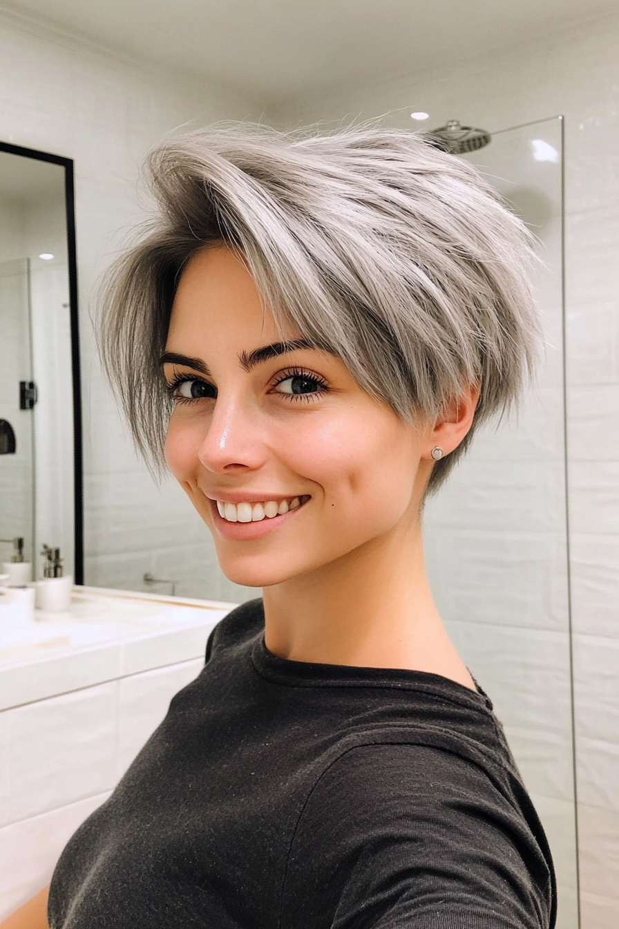 24. Undone Ash Grey Pixie (Short Pixie Haircuts For Women) - Short Pixie Haircuts For Women