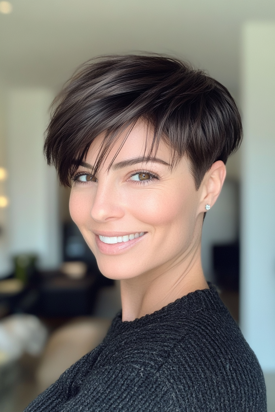 26. Sculpted Dark Brown Pixie (Short Pixie Haircuts For Women) - Short Pixie Haircuts For Women