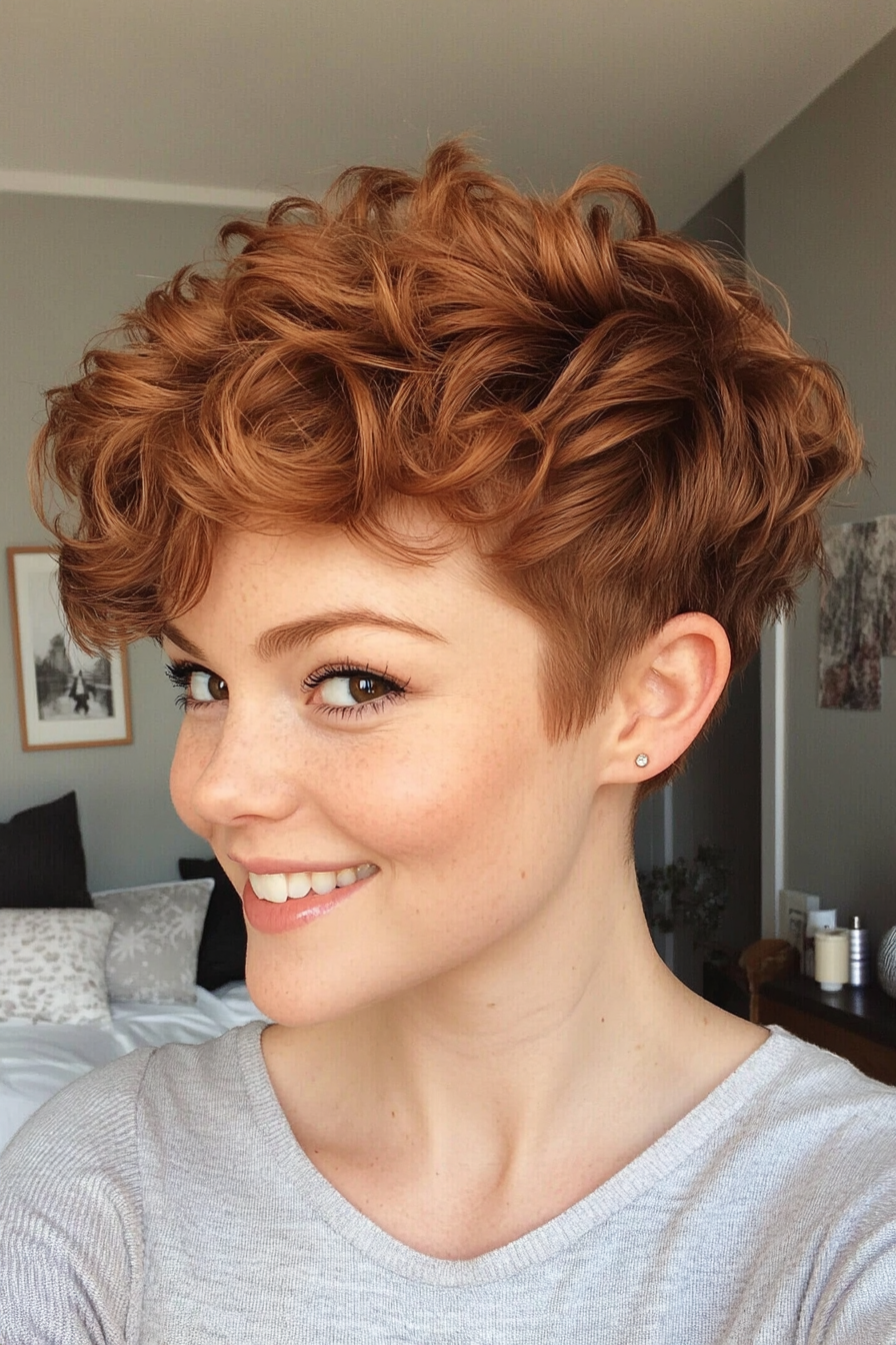 27. Curled Cinnamon Pixie (Short Pixie Haircuts For Women) - Short Pixie Haircuts For Women