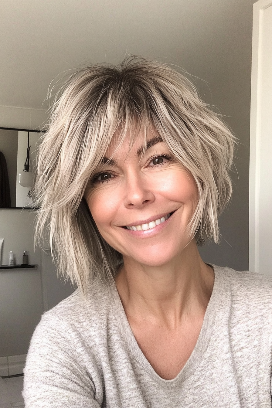 14. Shaggy Pixie with Ash Blonde Dimensions (Hairstyles For Women Over 50 With Bangs) - Hairstyles For Women Over 50 With Bangs
