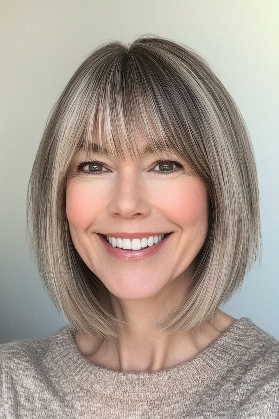 23. Classic Bob with Light Ash Brown (Hairstyles For Women Over 50 With Bangs) - Hairstyles For Women Over 50 With Bangs