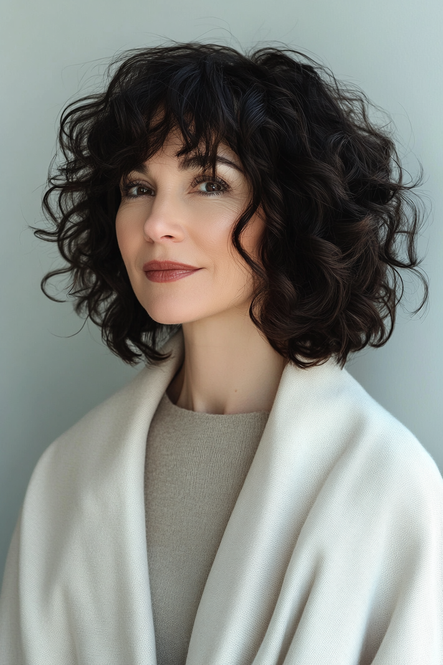 25. Natural Curls with Soft Black (Hairstyles For Women Over 50 With Bangs) - Hairstyles For Women Over 50 With Bangs