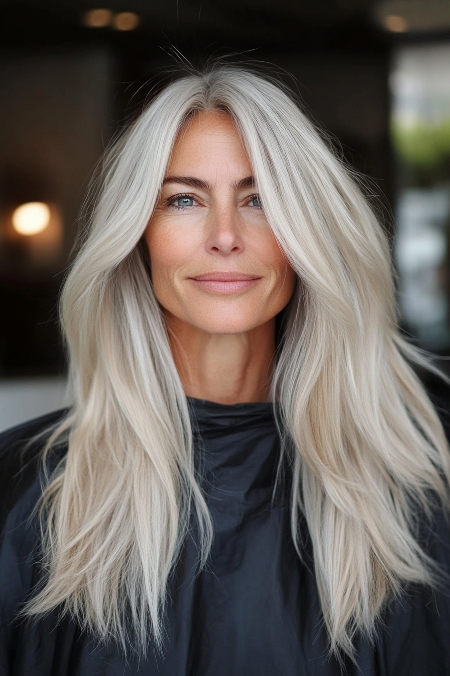 5. Platinum Blonde Subtle Layers (Long Hairstyles For Women Over 50) - Long Hairstyles For Women Over 50