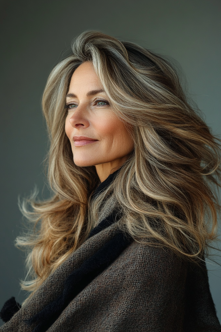 9. Mocha Balayage with Tousled Layers (Long Hairstyles For Women Over 50) - Long Hairstyles For Women Over 50