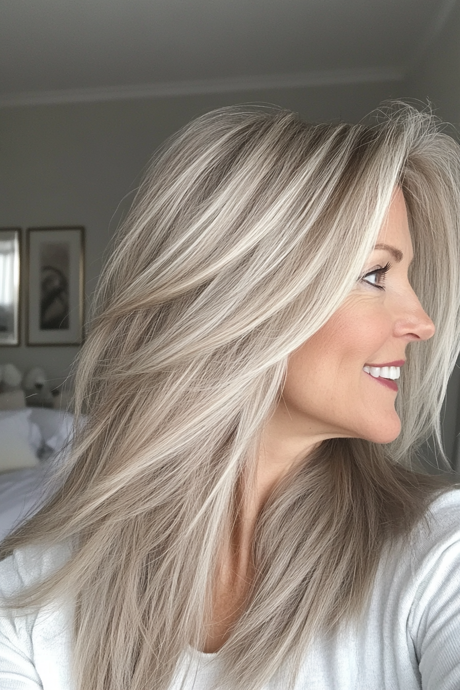 18. Ash Blonde Textured Ends (Long Hairstyles For Women Over 50) - Long Hairstyles For Women Over 50