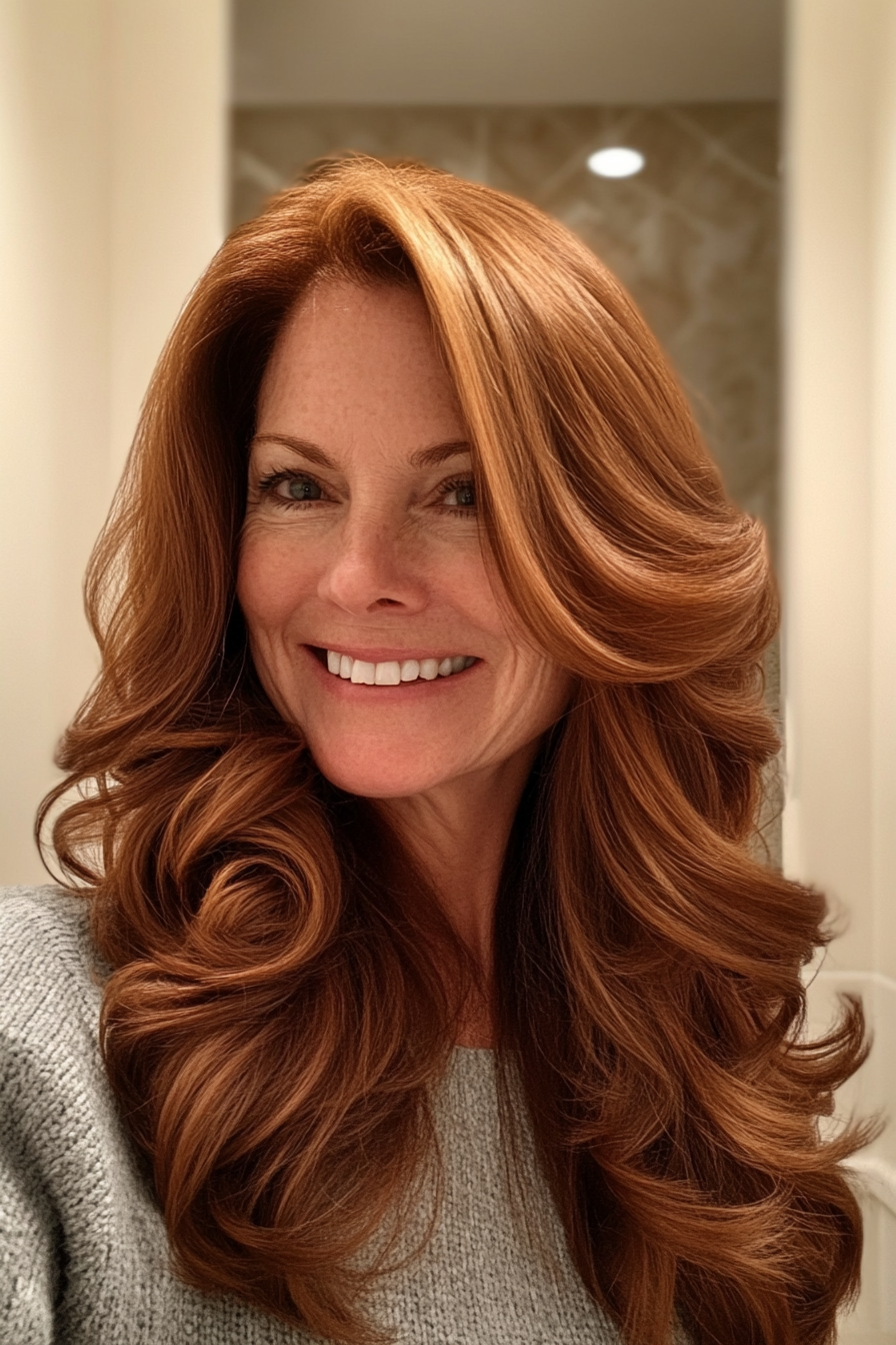 23. Chestnut Brown with Gentle Curls (Long Hairstyles For Women Over 50) - Long Hairstyles For Women Over 50