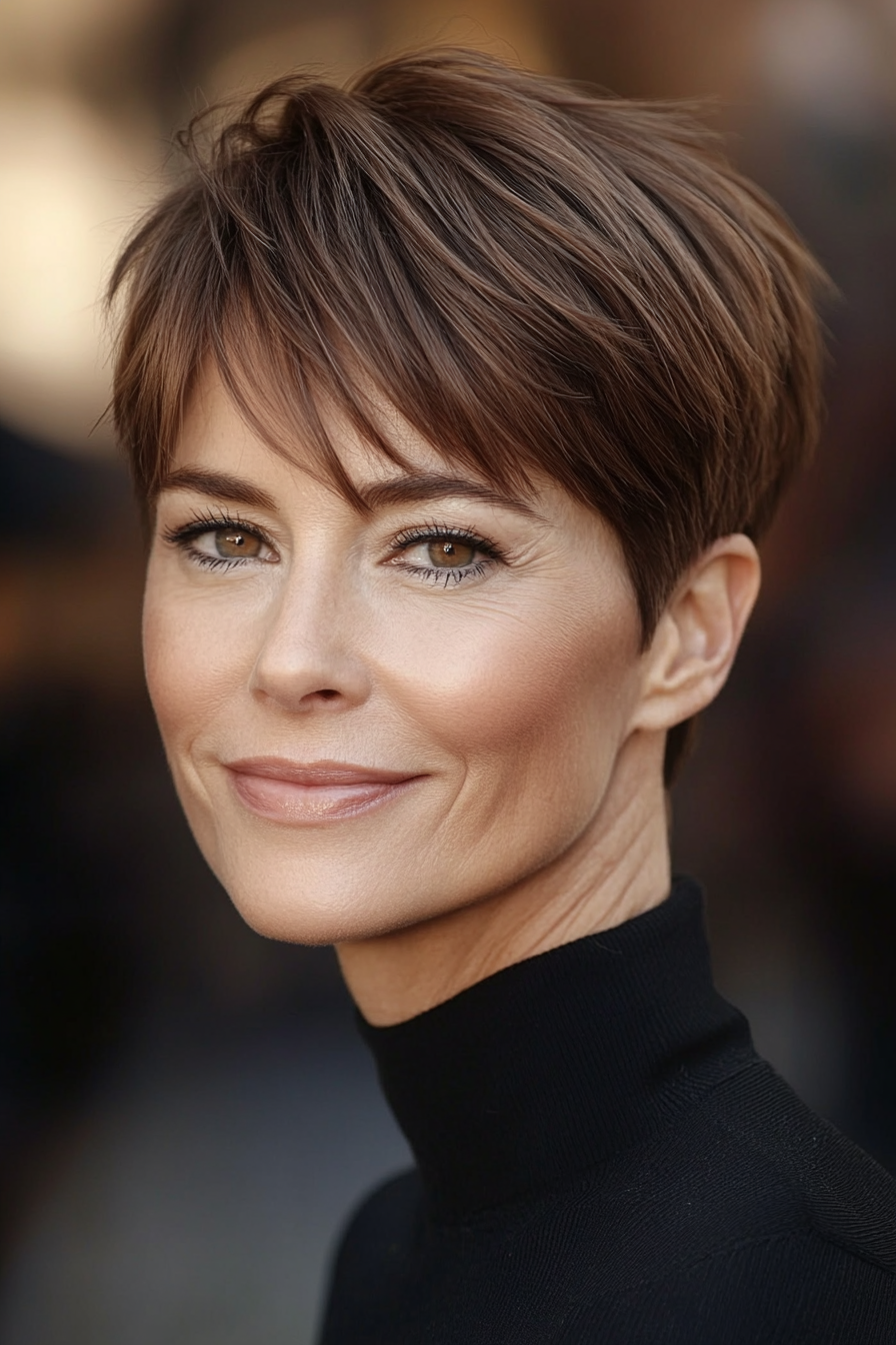 3. Tapered Crop in Warm Chestnut (Short Hairstyles For Older Women With Fine Hair) - Short Hairstyles For Older Women With Fine Hair