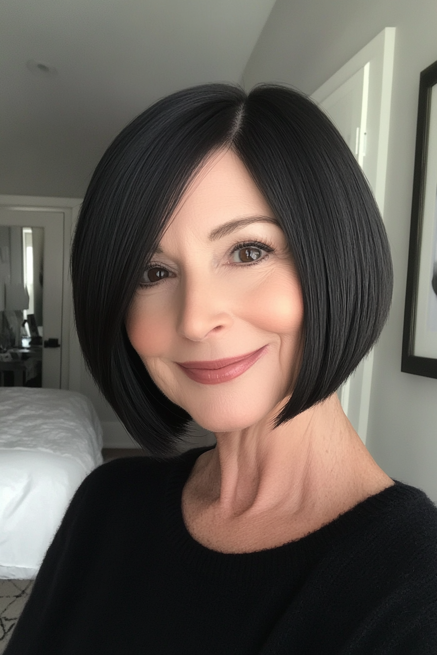 5. Short Bob with Soft Black Tones (Short Hairstyles For Older Women With Fine Hair) - Short Hairstyles For Older Women With Fine Hair
