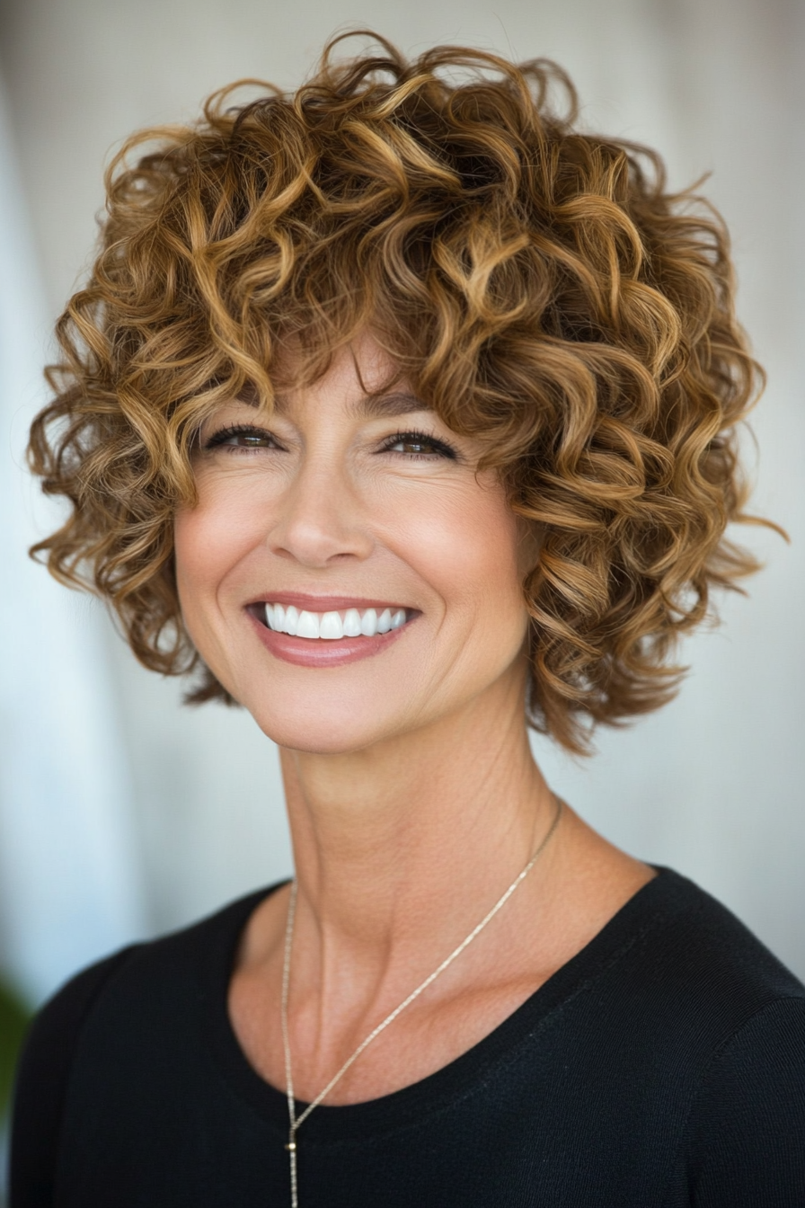 6. Curly Crop in Golden Brown (Short Hairstyles For Older Women With Fine Hair) - Short Hairstyles For Older Women With Fine Hair