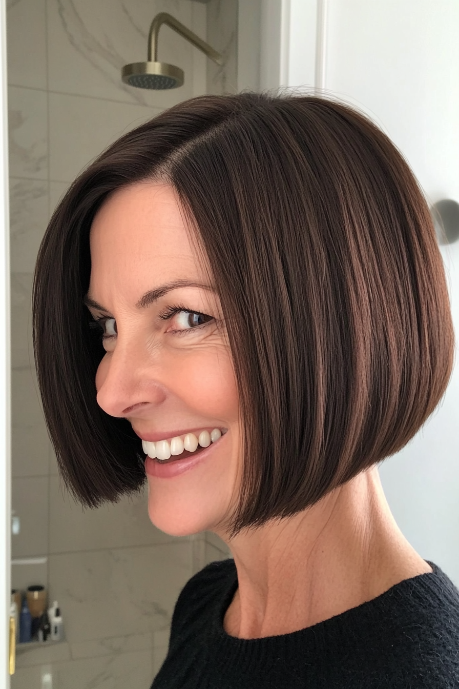 8. Blunt Cut Bob in Dark Brown (Short Hairstyles For Older Women With Fine Hair) - Short Hairstyles For Older Women With Fine Hair