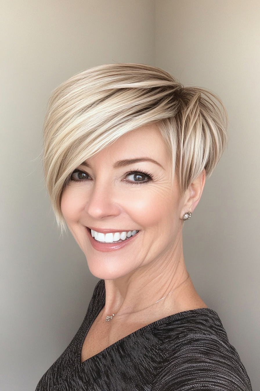 9. Asymmetrical Crop in Honey Blonde (Short Hairstyles For Older Women With Fine Hair) - Short Hairstyles For Older Women With Fine Hair