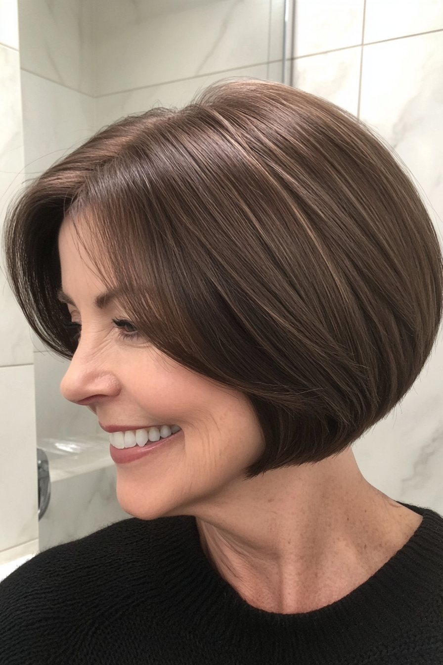 11. Classic French Bob in Rich Espresso (Short Hairstyles For Older Women With Fine Hair) - Short Hairstyles For Older Women With Fine Hair