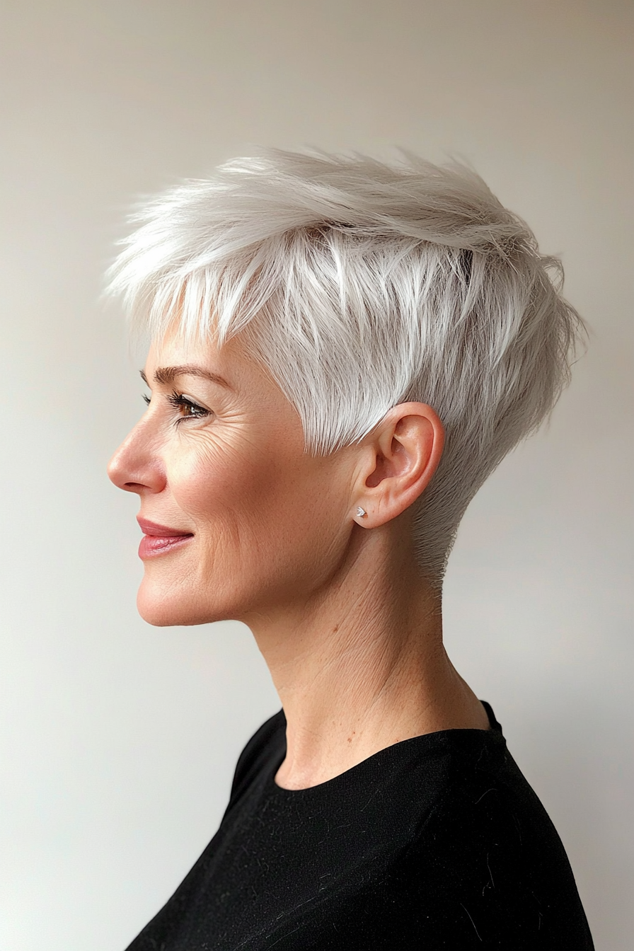 12. Tapered Pixie in Icy White (Short Hairstyles For Older Women With Fine Hair) - Short Hairstyles For Older Women With Fine Hair