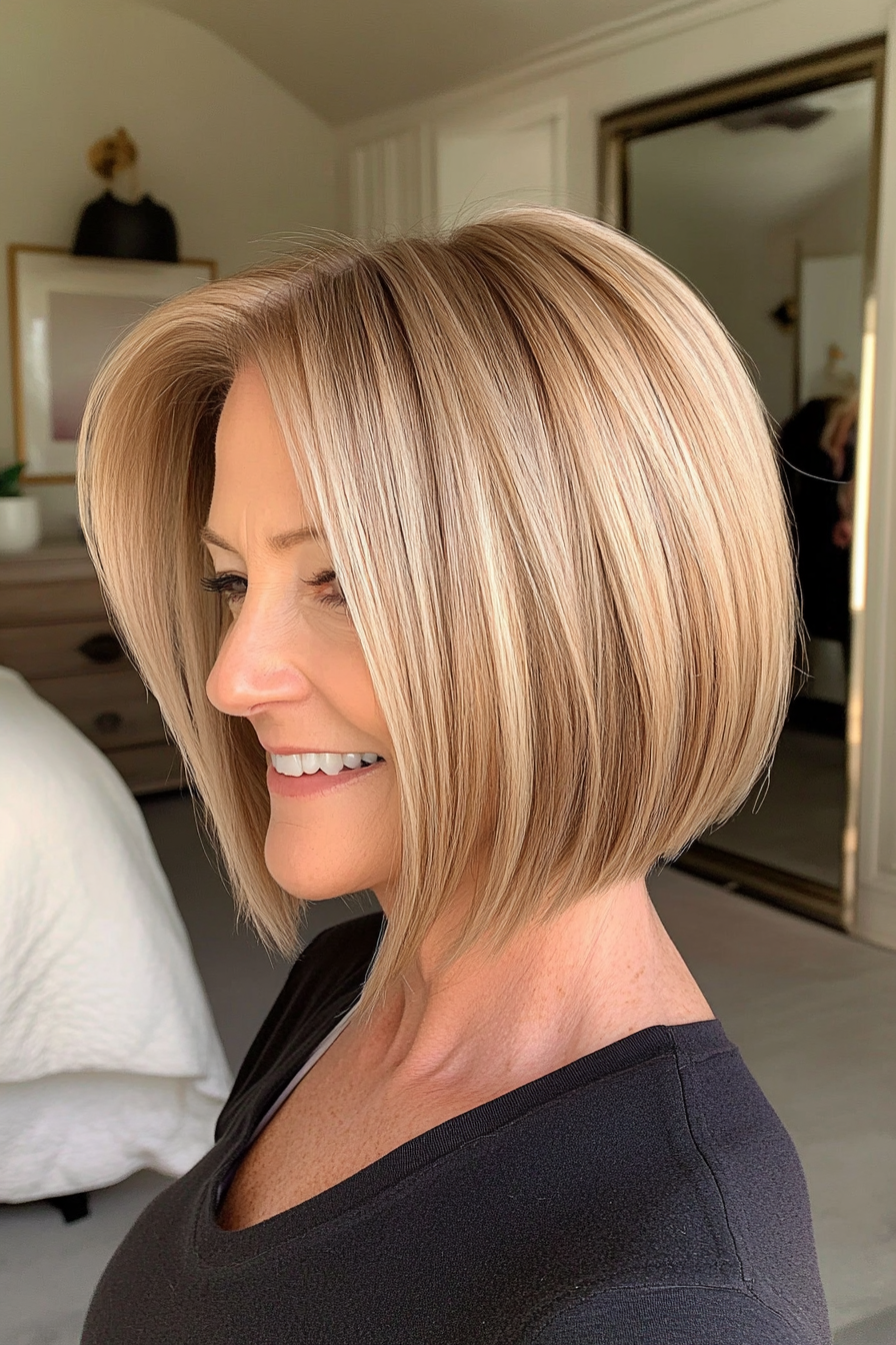 13. Angled Bob in Light Golden Blonde (Short Hairstyles For Older Women With Fine Hair) - Short Hairstyles For Older Women With Fine Hair