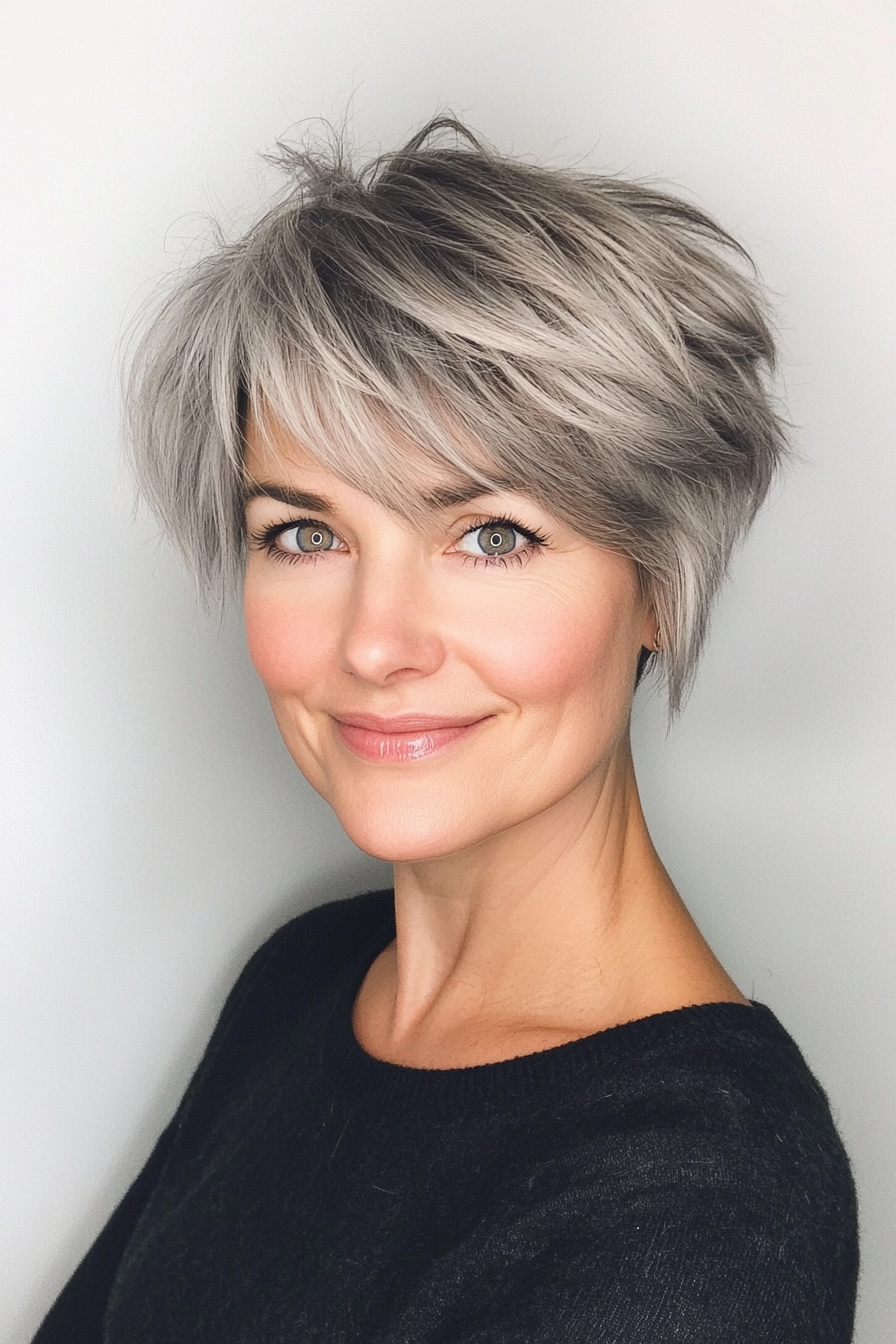 14. Shaggy Pixie in Ash Gray (Short Hairstyles For Older Women With Fine Hair) - Short Hairstyles For Older Women With Fine Hair