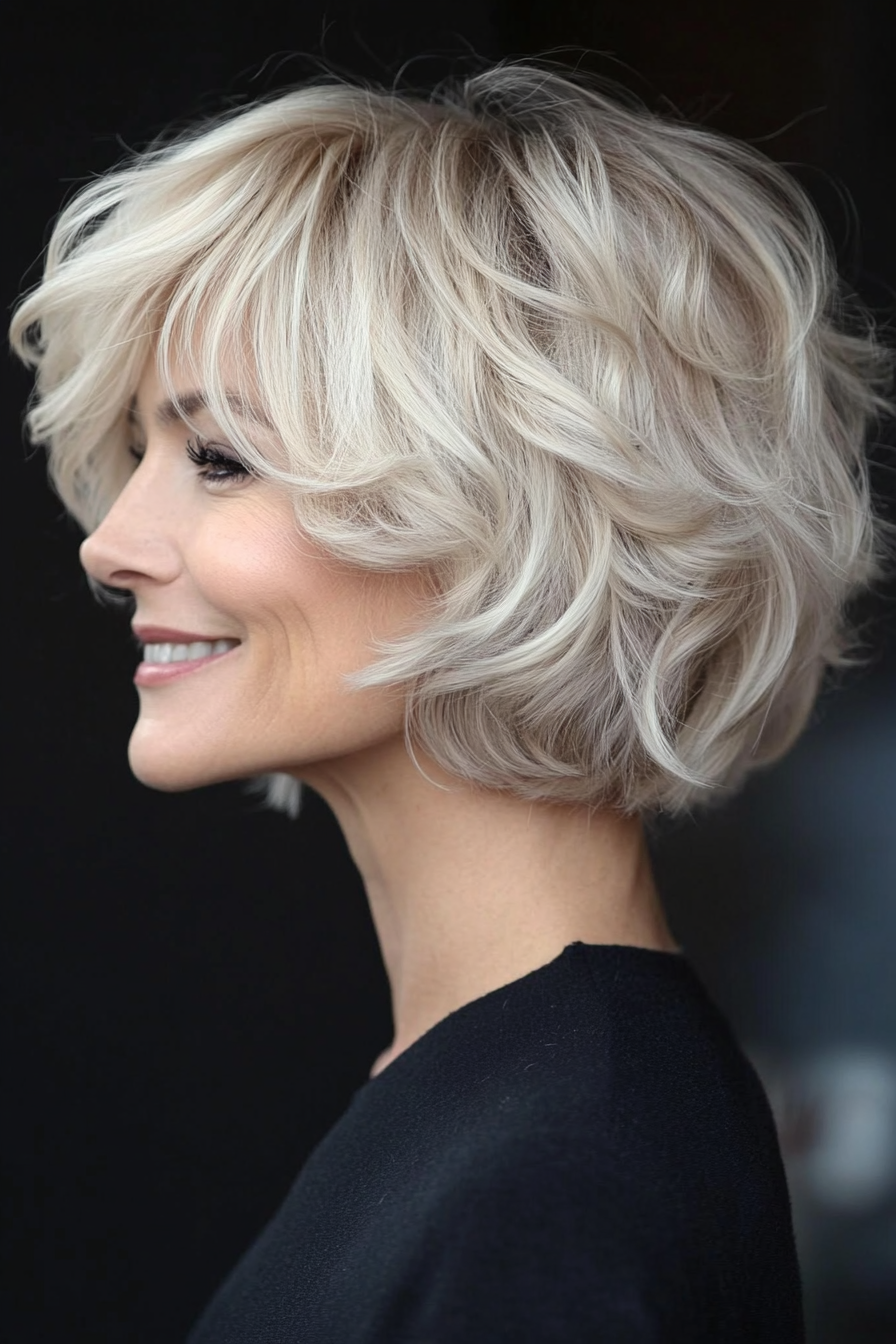 16. Short Curled Bob in Platinum Blonde (Short Hairstyles For Older Women With Fine Hair) - Short Hairstyles For Older Women With Fine Hair