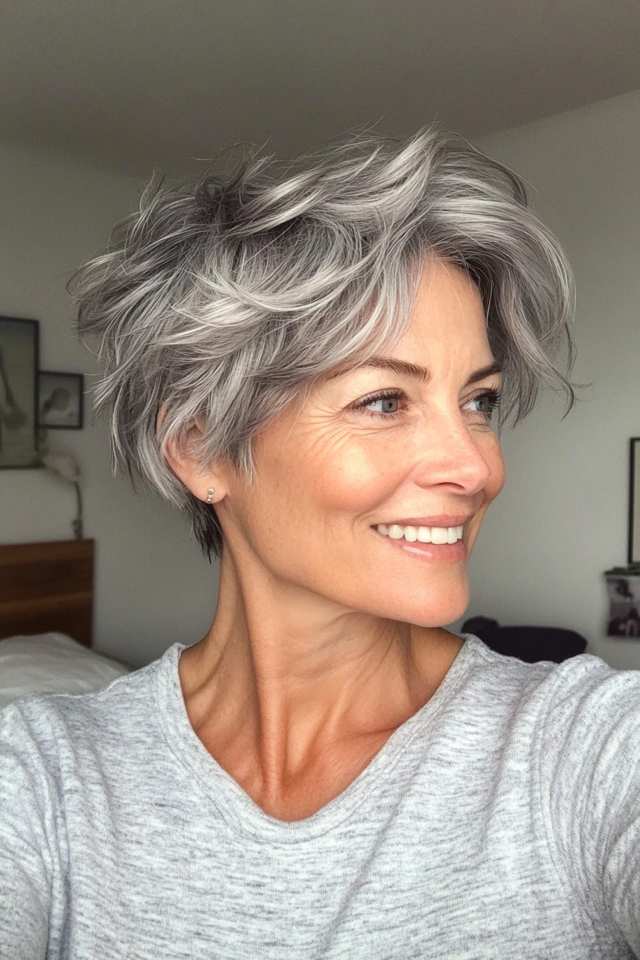 18. Messy Crop in Natural Gray (Short Hairstyles For Older Women With Fine Hair) - Short Hairstyles For Older Women With Fine Hair