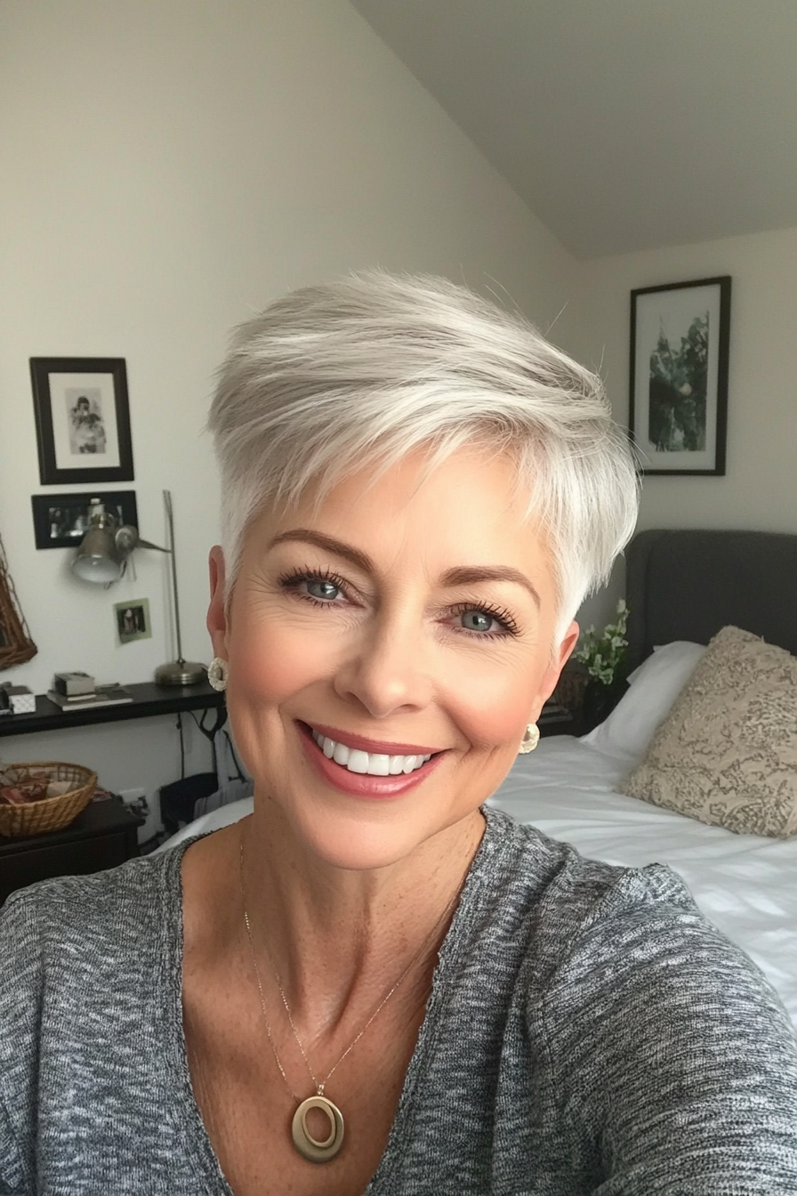 24. Classic Pixie with White Highlights (Short Hairstyles For Older Women With Fine Hair) - Short Hairstyles For Older Women With Fine Hair