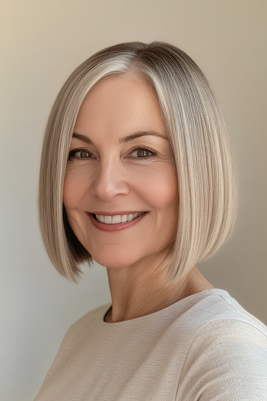 25. Sleek Bob in Cool Dark Blonde (Short Hairstyles For Older Women With Fine Hair) - Short Hairstyles For Older Women With Fine Hair