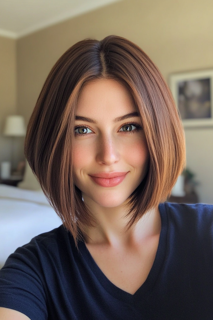 3. Chestnut Layered Inverted Bob (Inverted Bob Haircuts For Fine Hair) - Inverted Bob Haircuts For Fine Hair