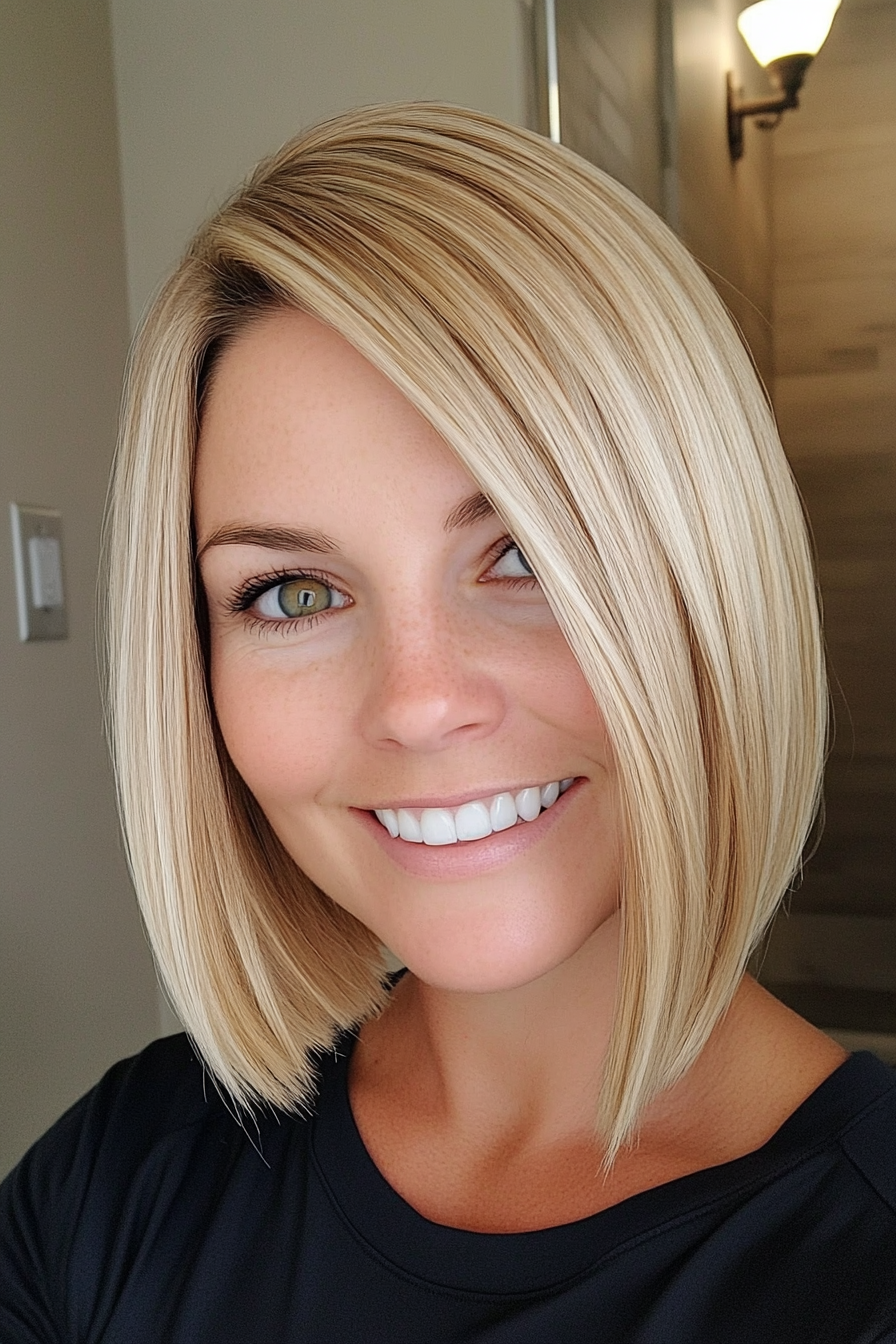 4. Golden Blonde Sleek Bob with Shine (Inverted Bob Haircuts For Fine Hair) - Inverted Bob Haircuts For Fine Hair