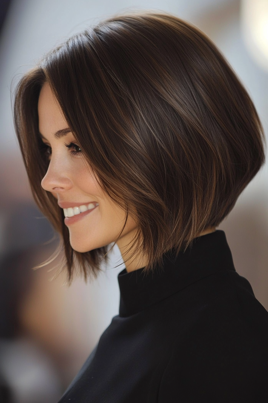 5. Espresso Angled Bob with Subtle Layers (Inverted Bob Haircuts For Fine Hair) - Inverted Bob Haircuts For Fine Hair