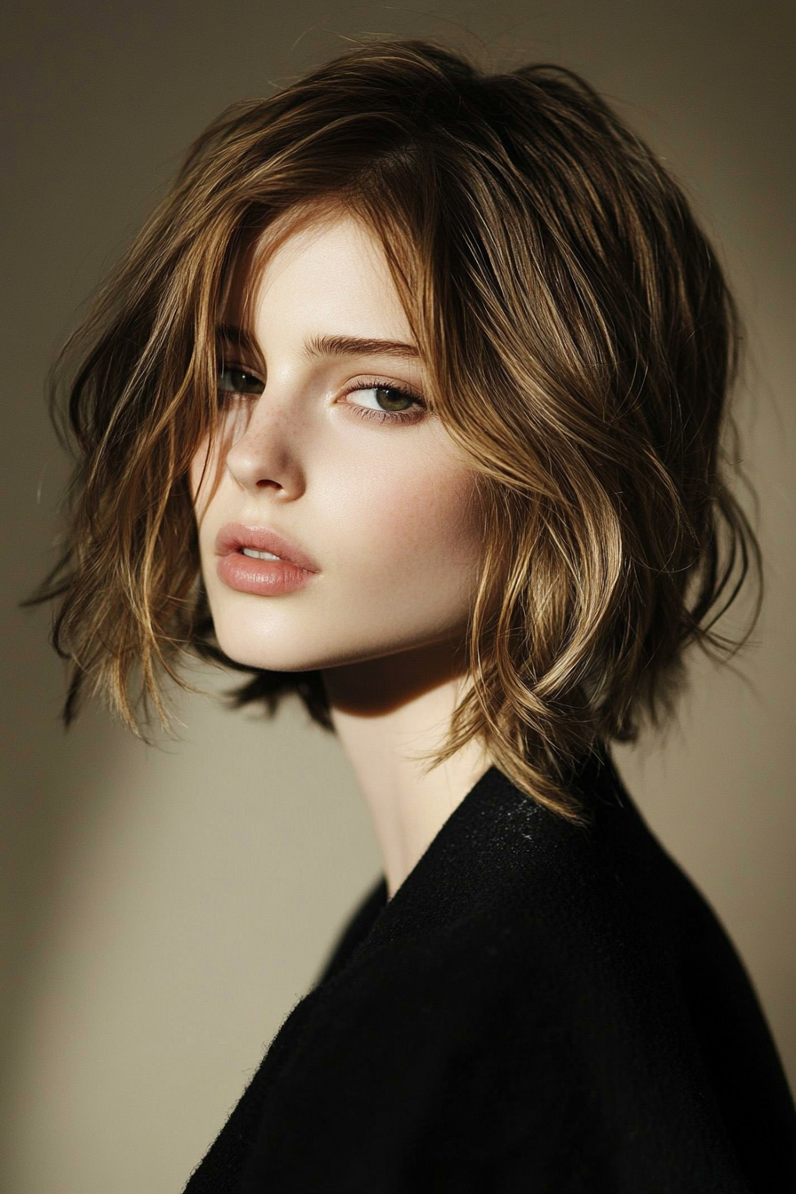 6. Honey Brown Tousled Bob (Inverted Bob Haircuts For Fine Hair) - Inverted Bob Haircuts For Fine Hair