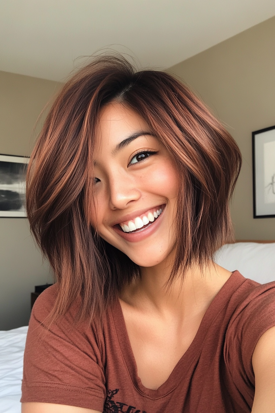 11. Mahogany Wispy Layered Bob (Inverted Bob Haircuts For Fine Hair) - Inverted Bob Haircuts For Fine Hair