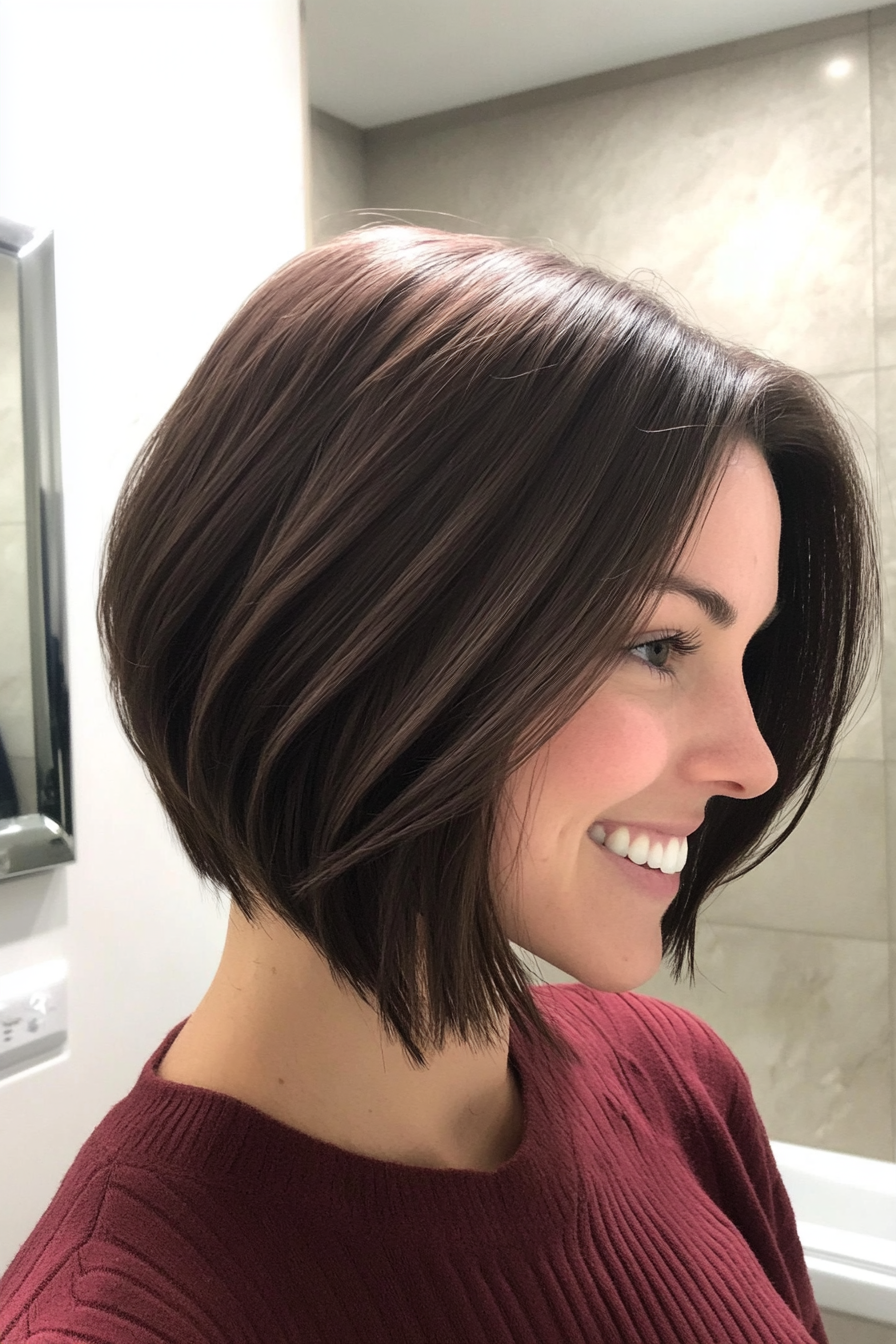 13. Dark Chocolate Subtle Stacked Bob (Inverted Bob Haircuts For Fine Hair) - Inverted Bob Haircuts For Fine Hair
