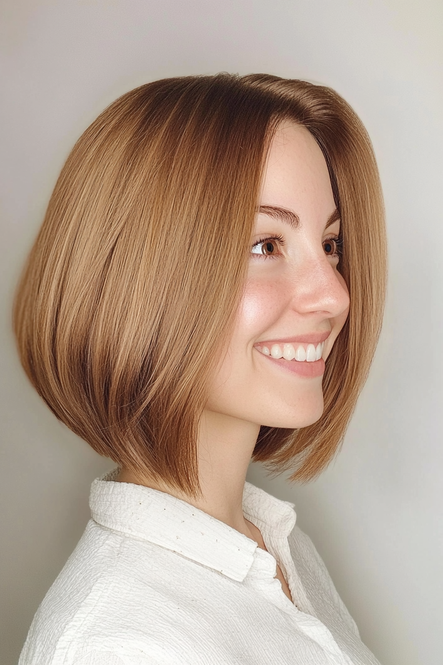 15. Golden Brown Polished Inverted Bob (Inverted Bob Haircuts For Fine Hair) - Inverted Bob Haircuts For Fine Hair