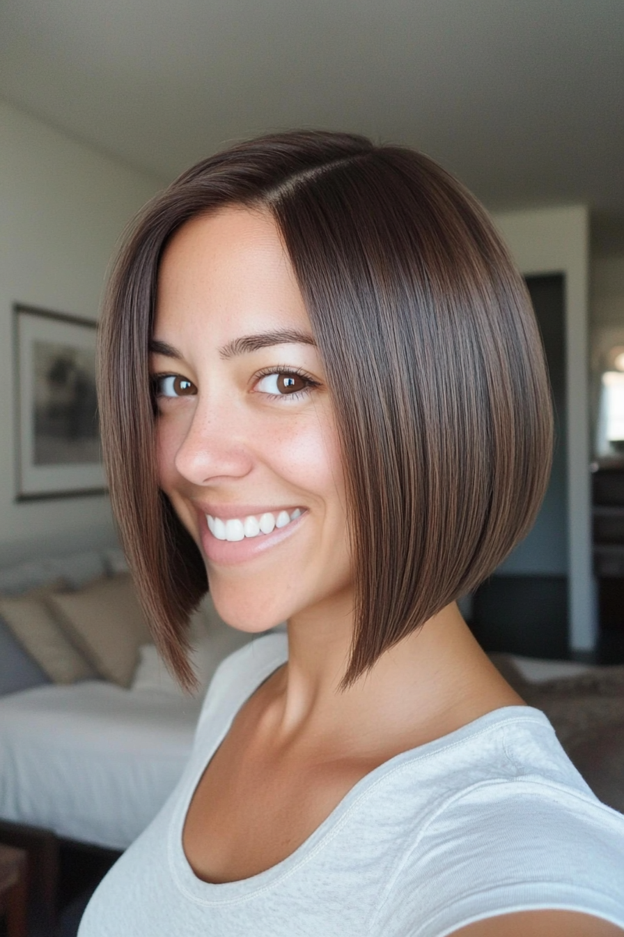 16. Ash Brown Modern Blunt Bob (Inverted Bob Haircuts For Fine Hair) - Inverted Bob Haircuts For Fine Hair
