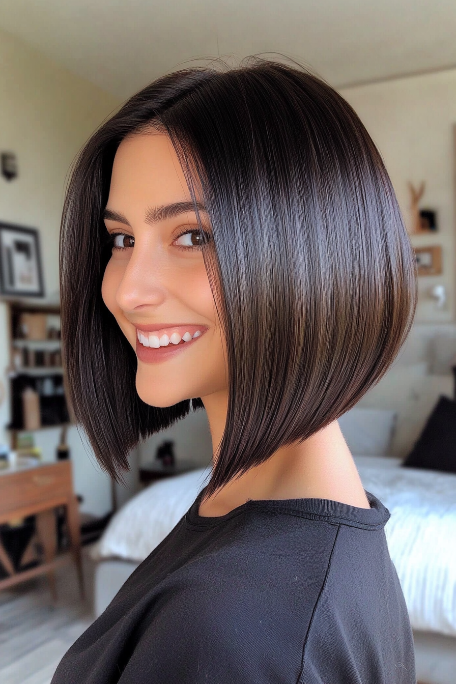 17. Deep Ebony Glossy Bob with Angles (Inverted Bob Haircuts For Fine Hair) - Inverted Bob Haircuts For Fine Hair