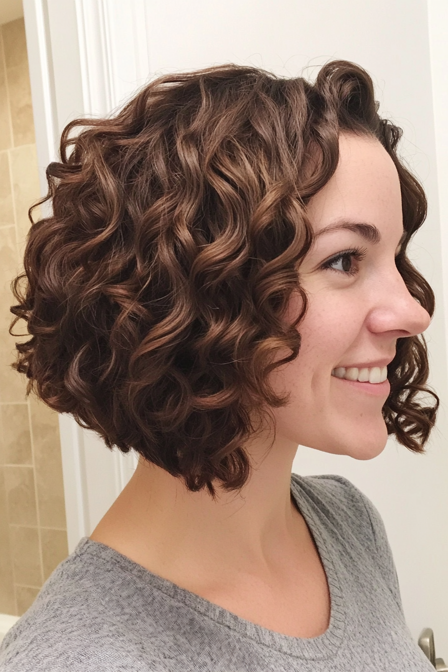 25. Chocolate Brown Curly Inverted Bob (Inverted Bob Haircuts For Fine Hair) - Inverted Bob Haircuts For Fine Hair