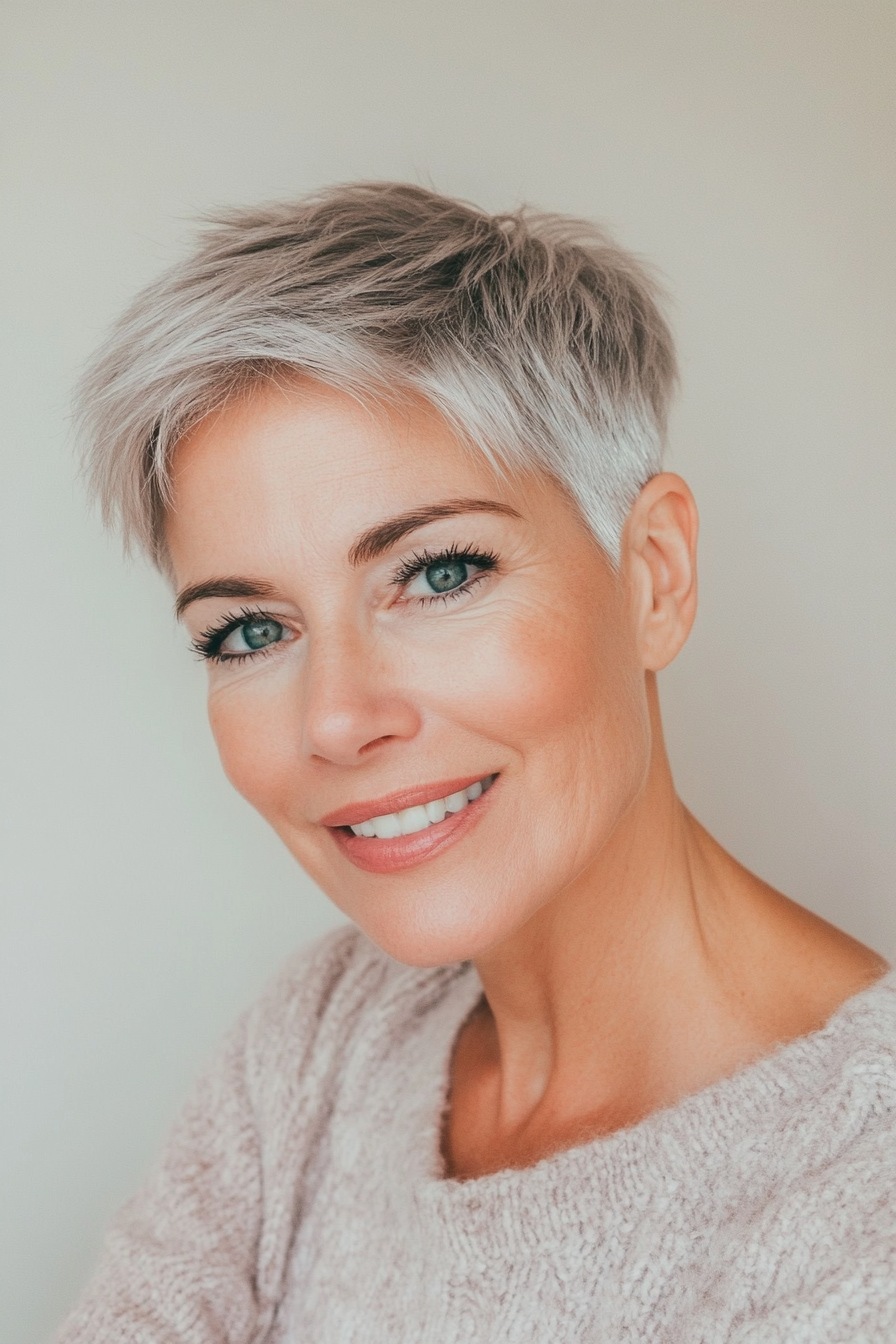 1. Classic Silver Pixie with Tapered Sides (Short Hairstyles For Women Over 50) - Short Hairstyles For Women Over 50