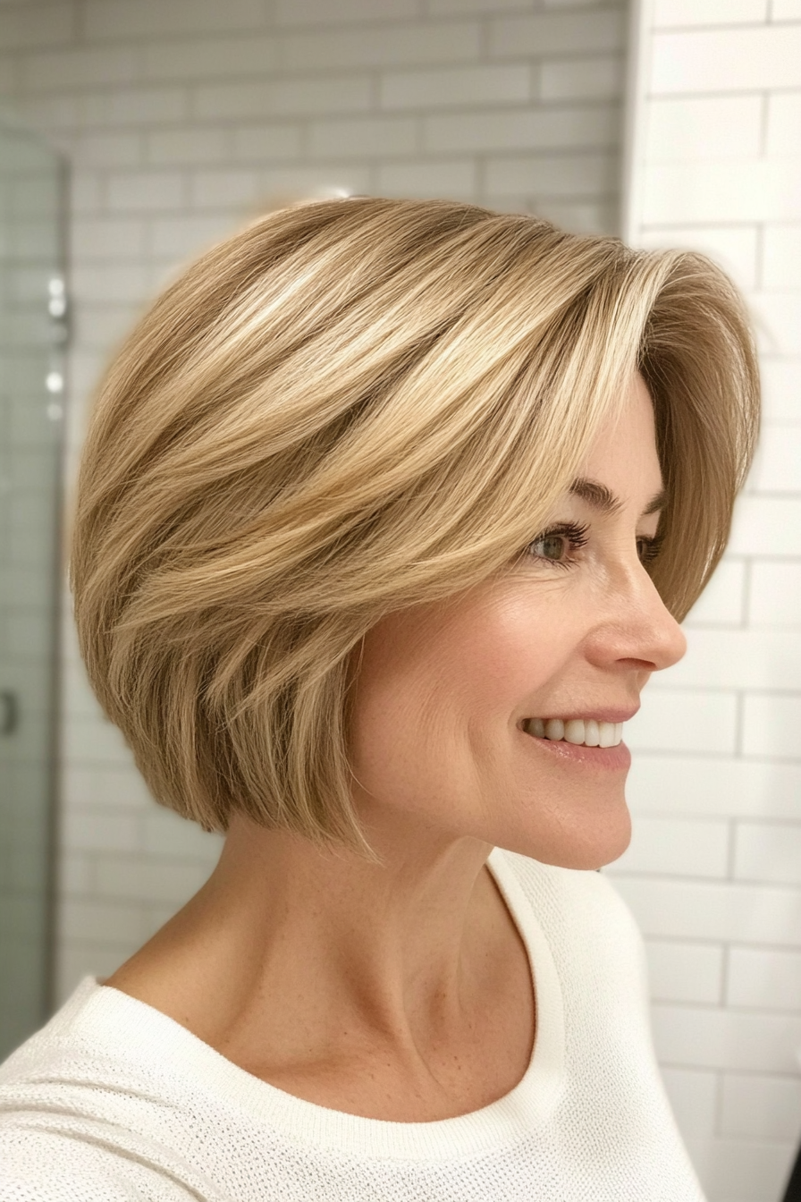 2. Layered Ash Blonde Bob (Short Hairstyles For Women Over 50) - Short Hairstyles For Women Over 50