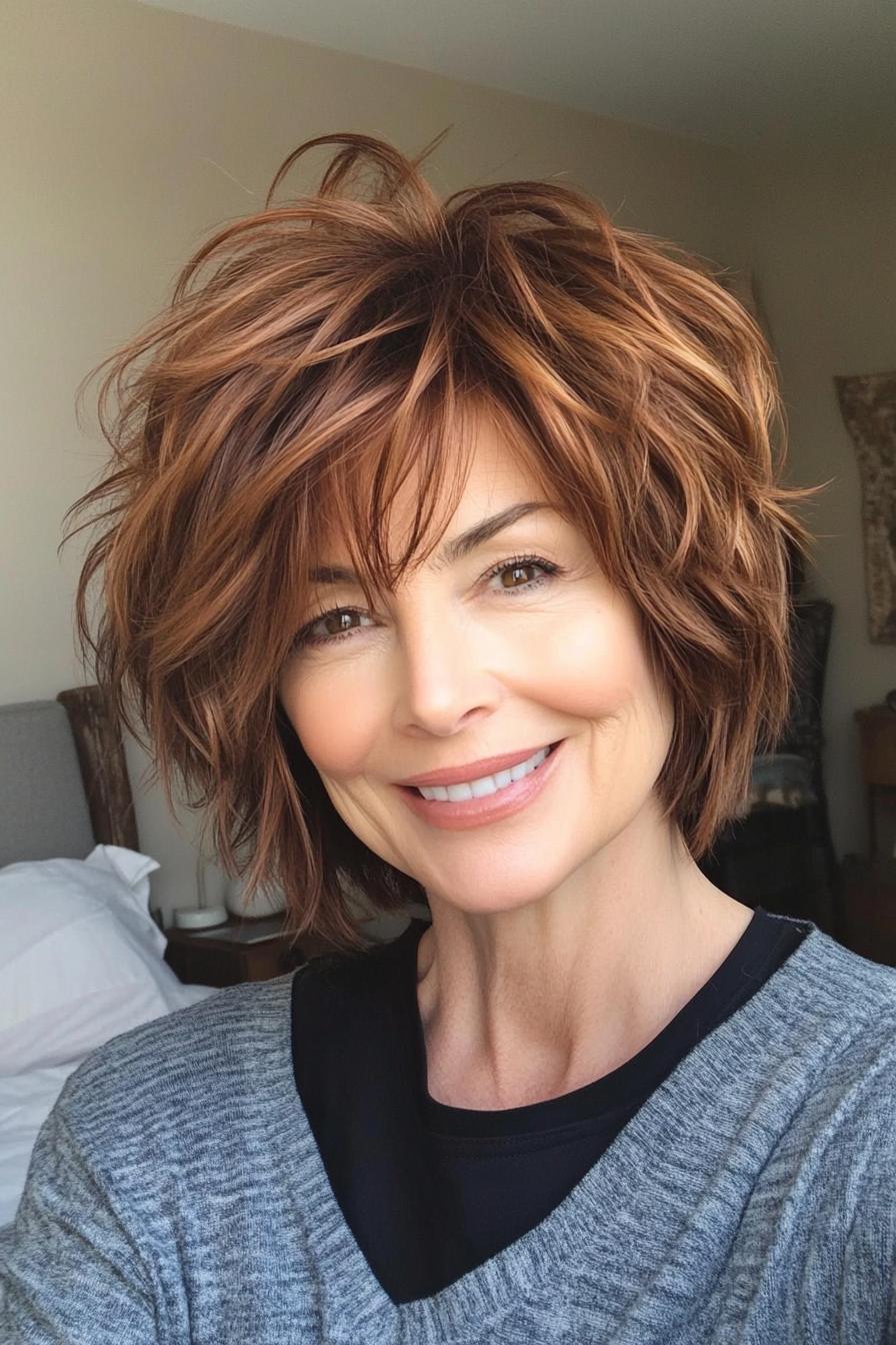 3. Chestnut Brown Shaggy Cut (Short Hairstyles For Women Over 50) - Short Hairstyles For Women Over 50