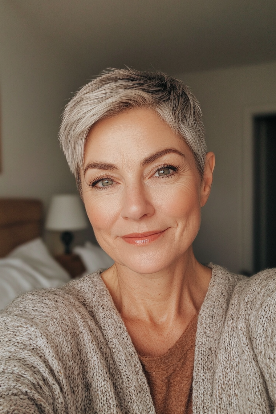 4. Short Salt-and-Pepper Crop (Short Hairstyles For Women Over 50) - Short Hairstyles For Women Over 50