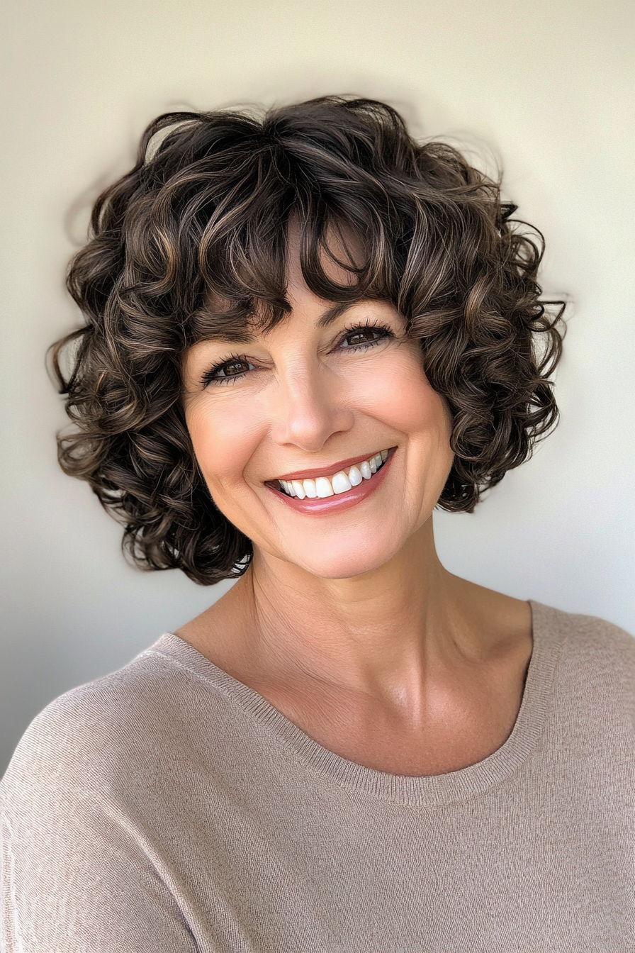 5. Curly Espresso Bob with Side Part (Short Hairstyles For Women Over 50) - Short Hairstyles For Women Over 50