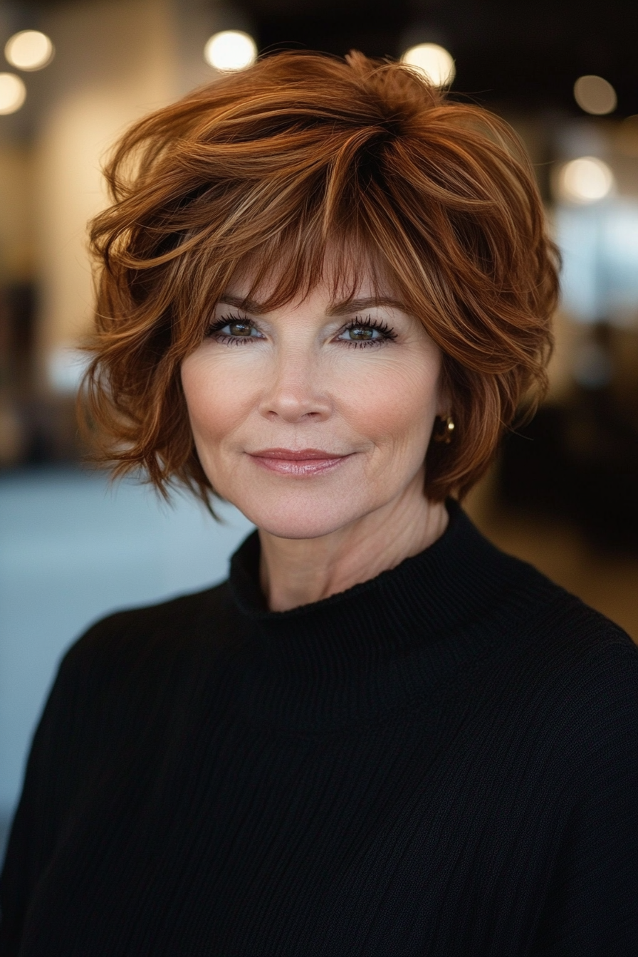 11. Short Auburn Shag with Wispy Bangs (Short Hairstyles For Women Over 50) - Short Hairstyles For Women Over 50